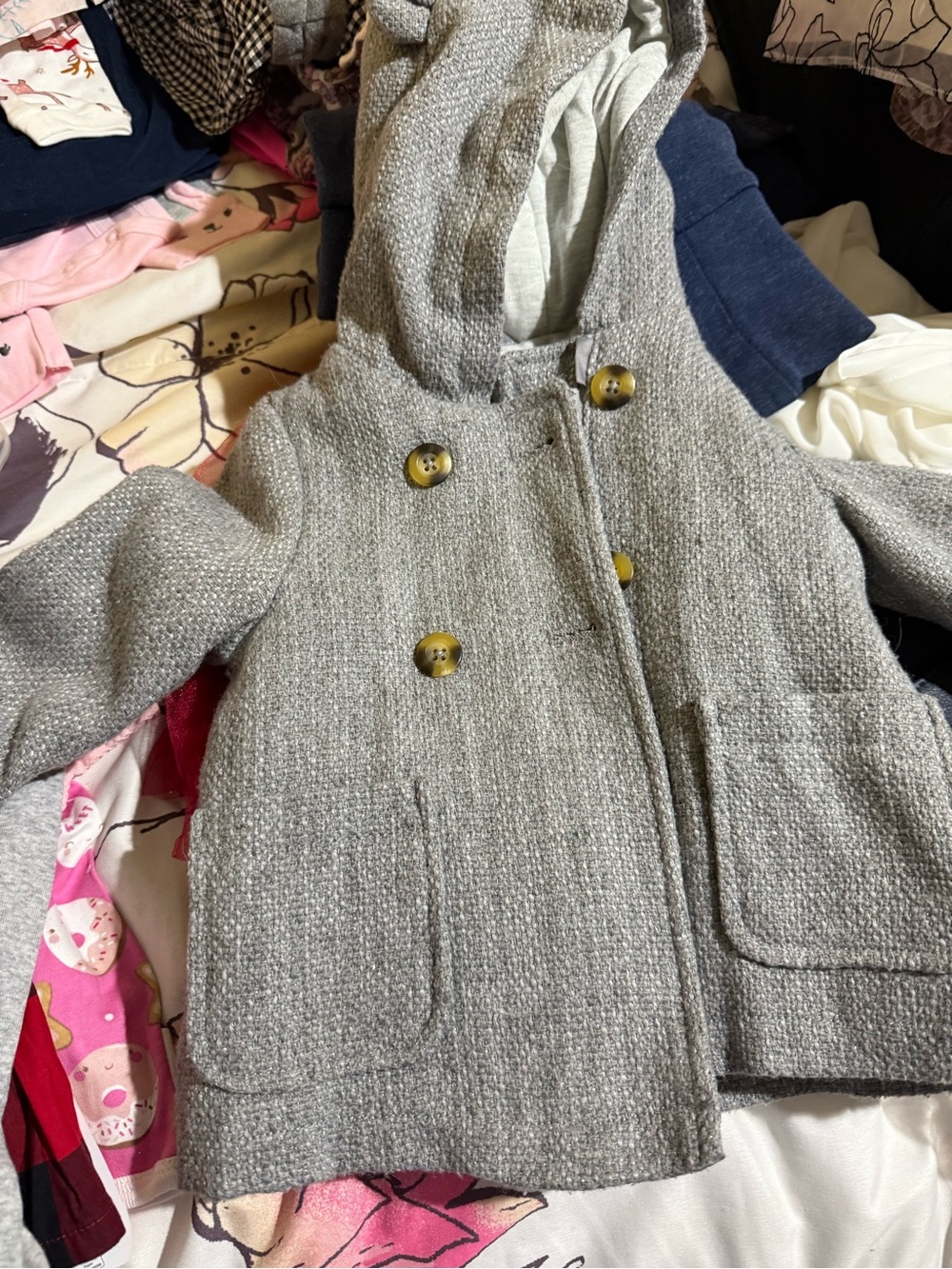Carter's Gray Hooded Double-Breasted Pea Coat